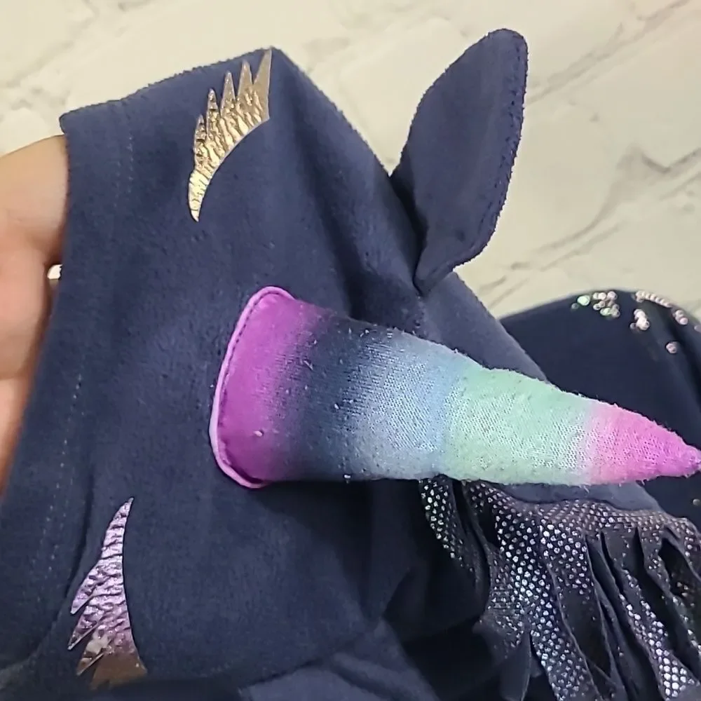 Justice Unicorn Hooded Onesie Girls 12 Navy Fleece Union Suit Footless Pajamas